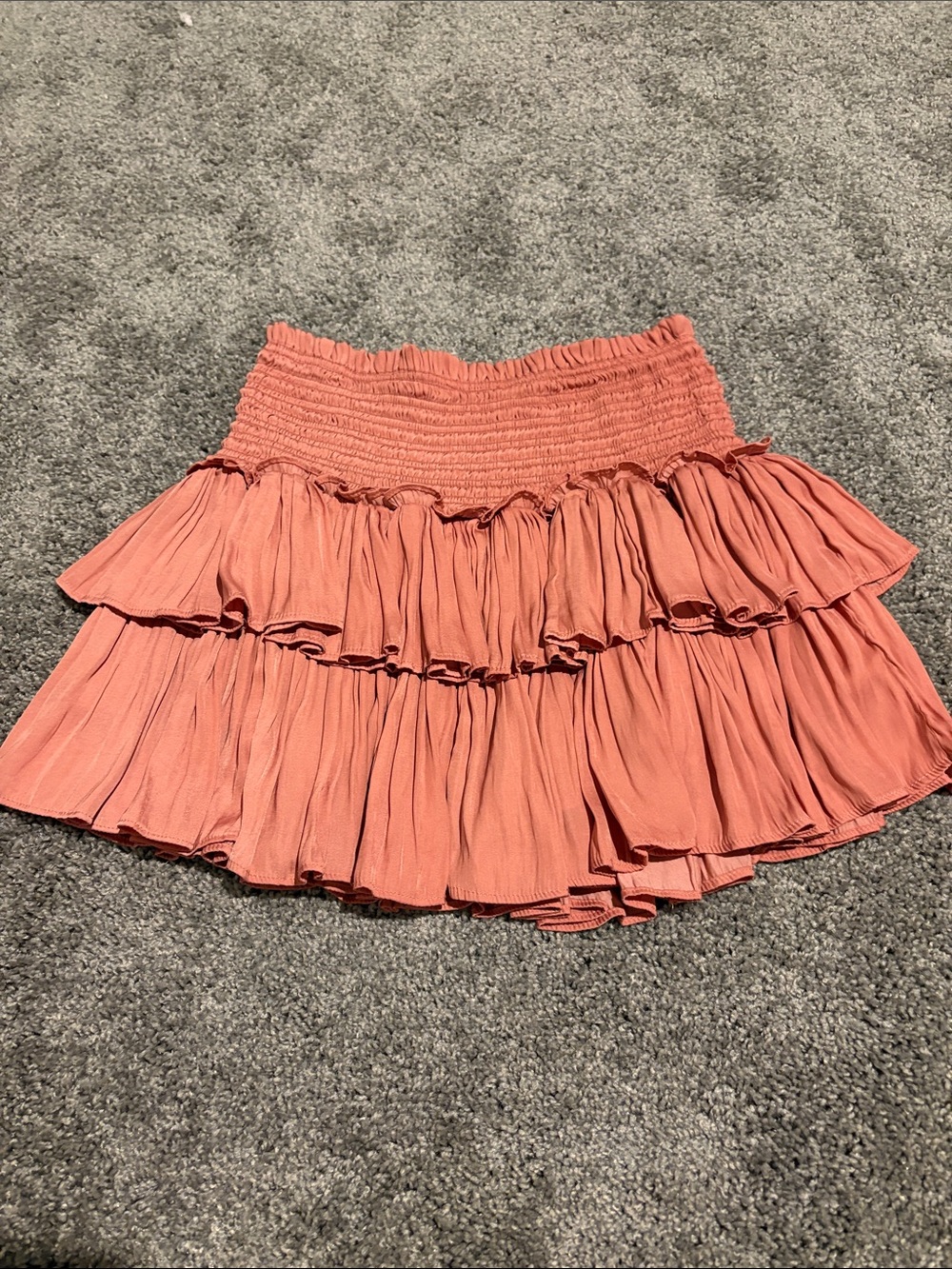 Mustard Seed Coral Tiered Smocked Waist Skirt